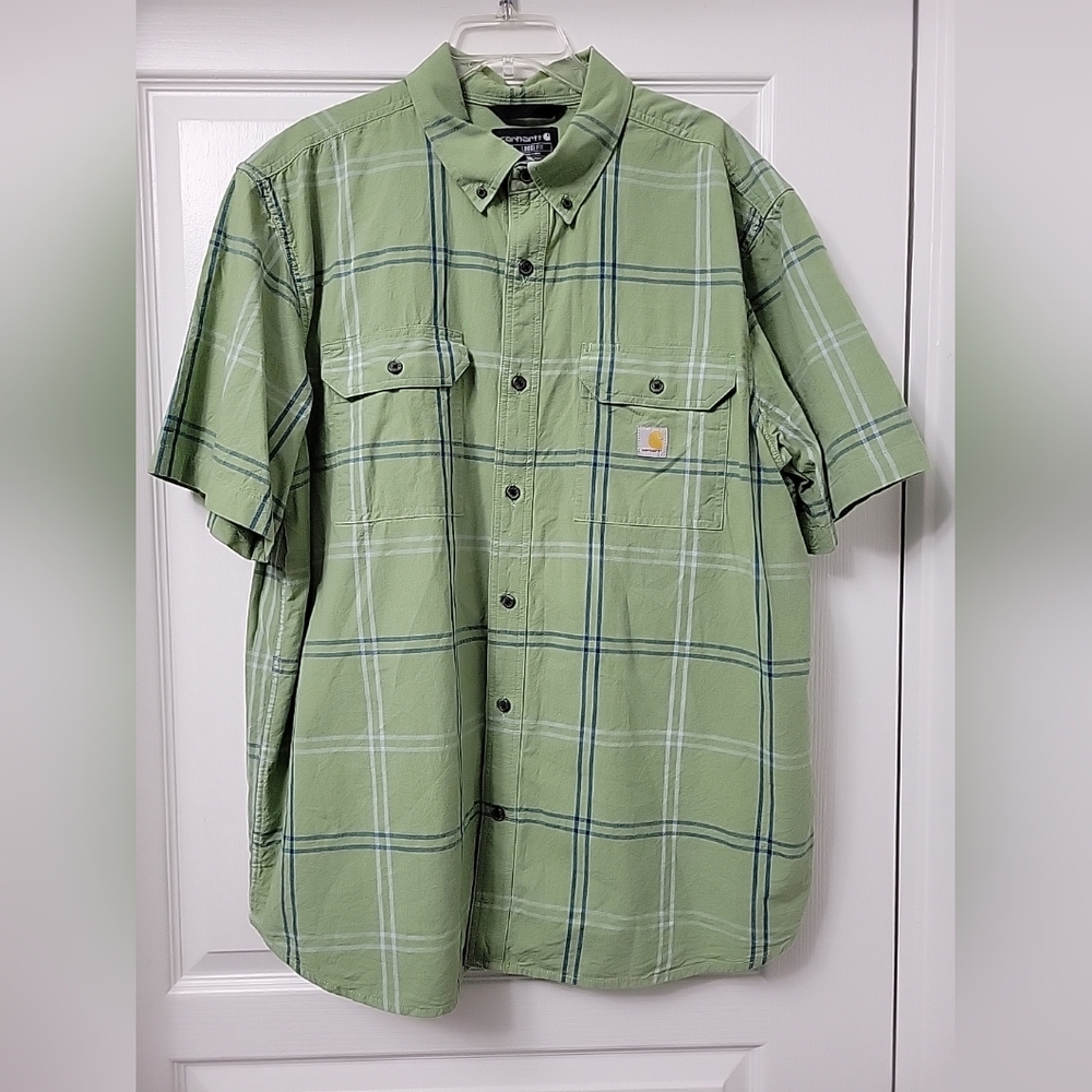 Carhartt Loose Fit Midweight Short Sleeve Plaid Shirt Green Mens Sz XL / X Large